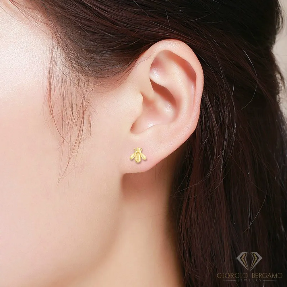 14K Yellow Gold Minimalist Bumblebee Trendy Stud Earring