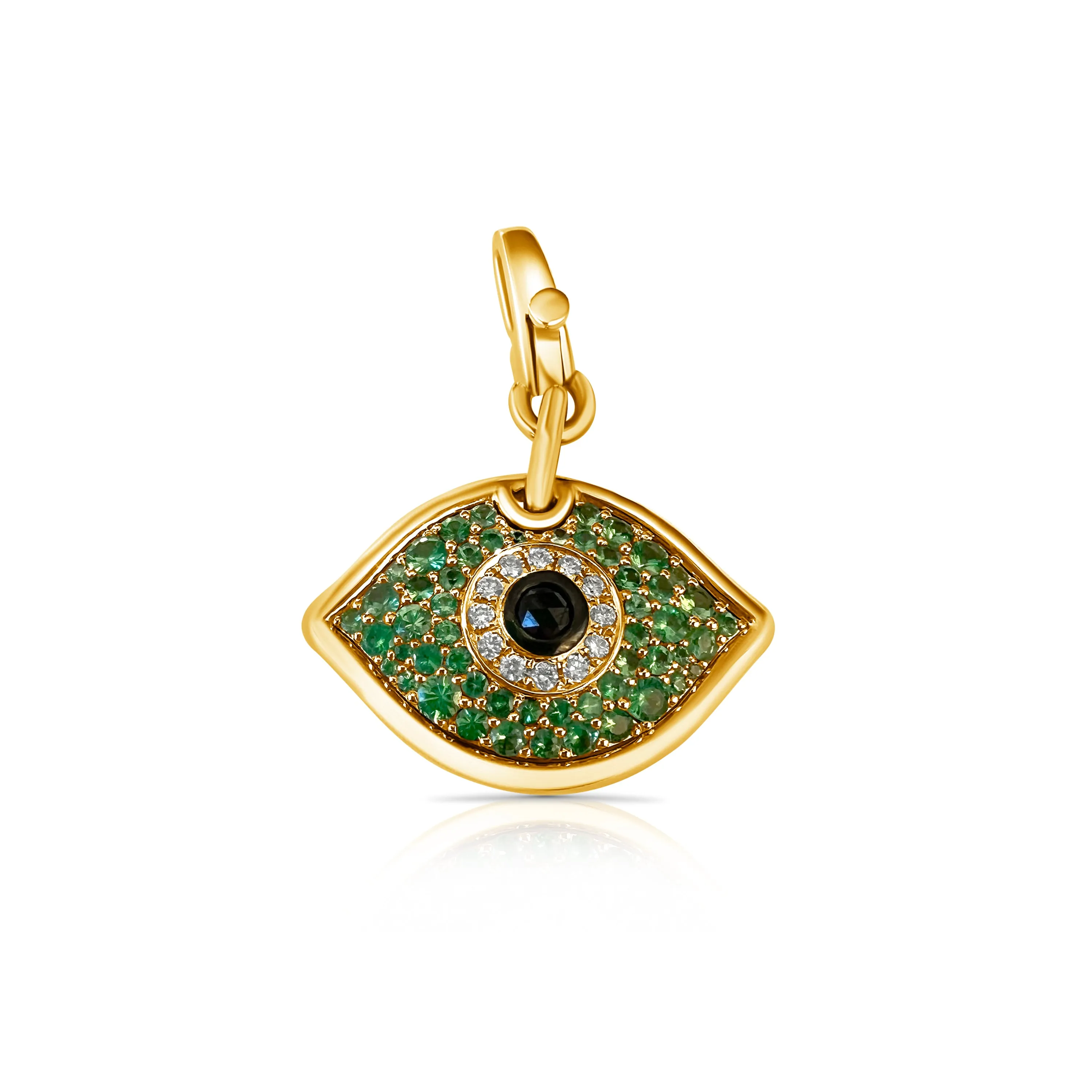 14KT Gold Diamond Tsavorite Large  Evil Eye Pendant Charm