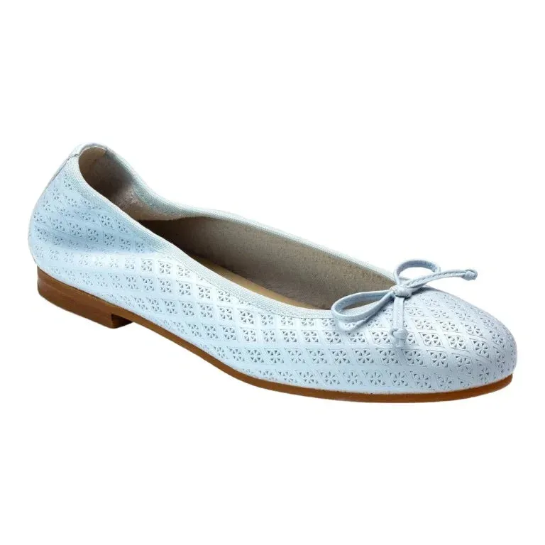 1627 - Light Blue Girls Bow Shoe Perforated Flats
