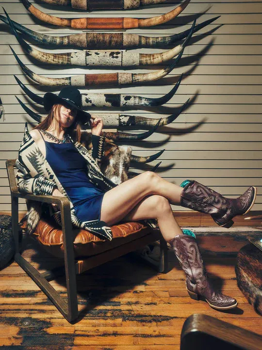 A4512 - WOMEN'S EMBROIDERY WITH CRYSTALS AND STUDS METALIC LILA SNIP TOE STUDDED WING TIP COWBOY BOOT