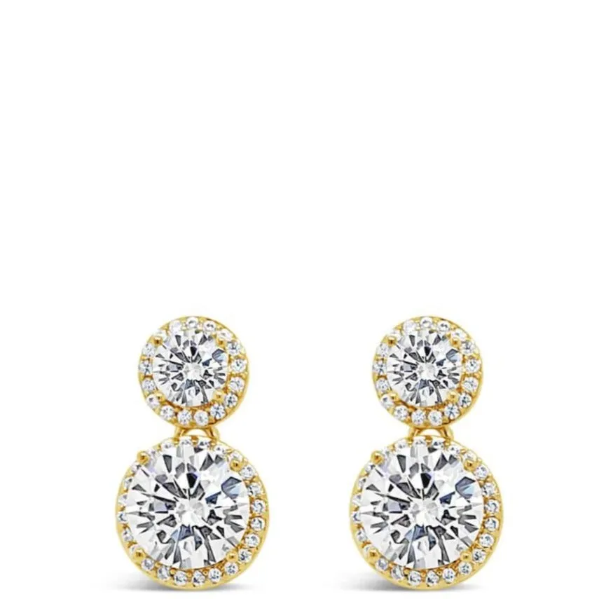 Absolute Gold Double Halo Drop Earrings