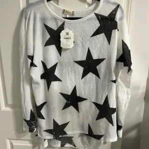 Altar’d State Women’s Stars Sweater Size Small White &amp; Black NEW W TAGS