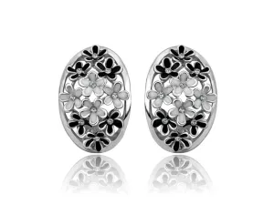 Beautiful silver plated earring with black and white flowers
