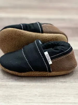 Black and Brown Faux Leather Moccasins