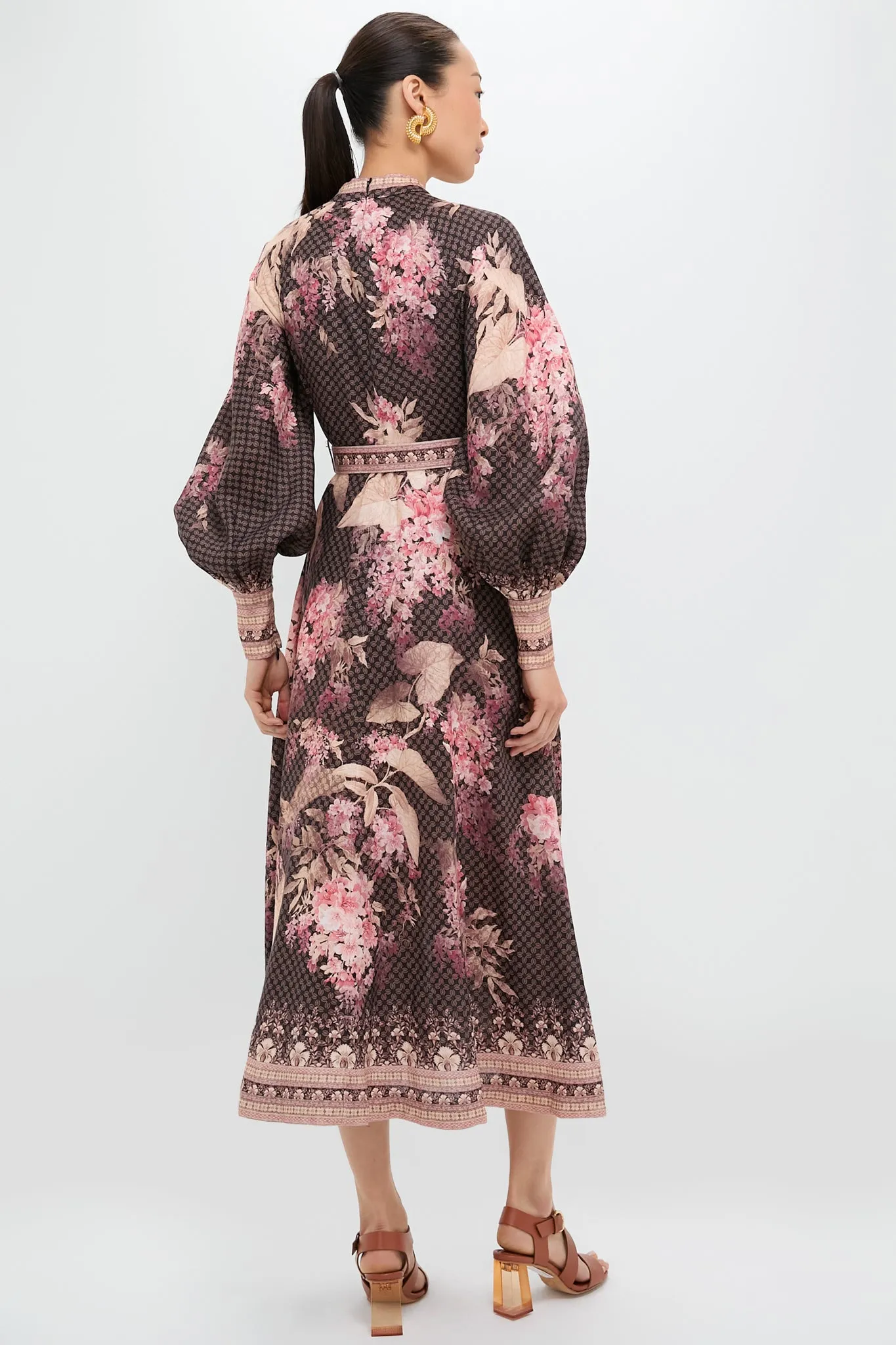 Black Floral Illuminate Buttoned Midi Dress