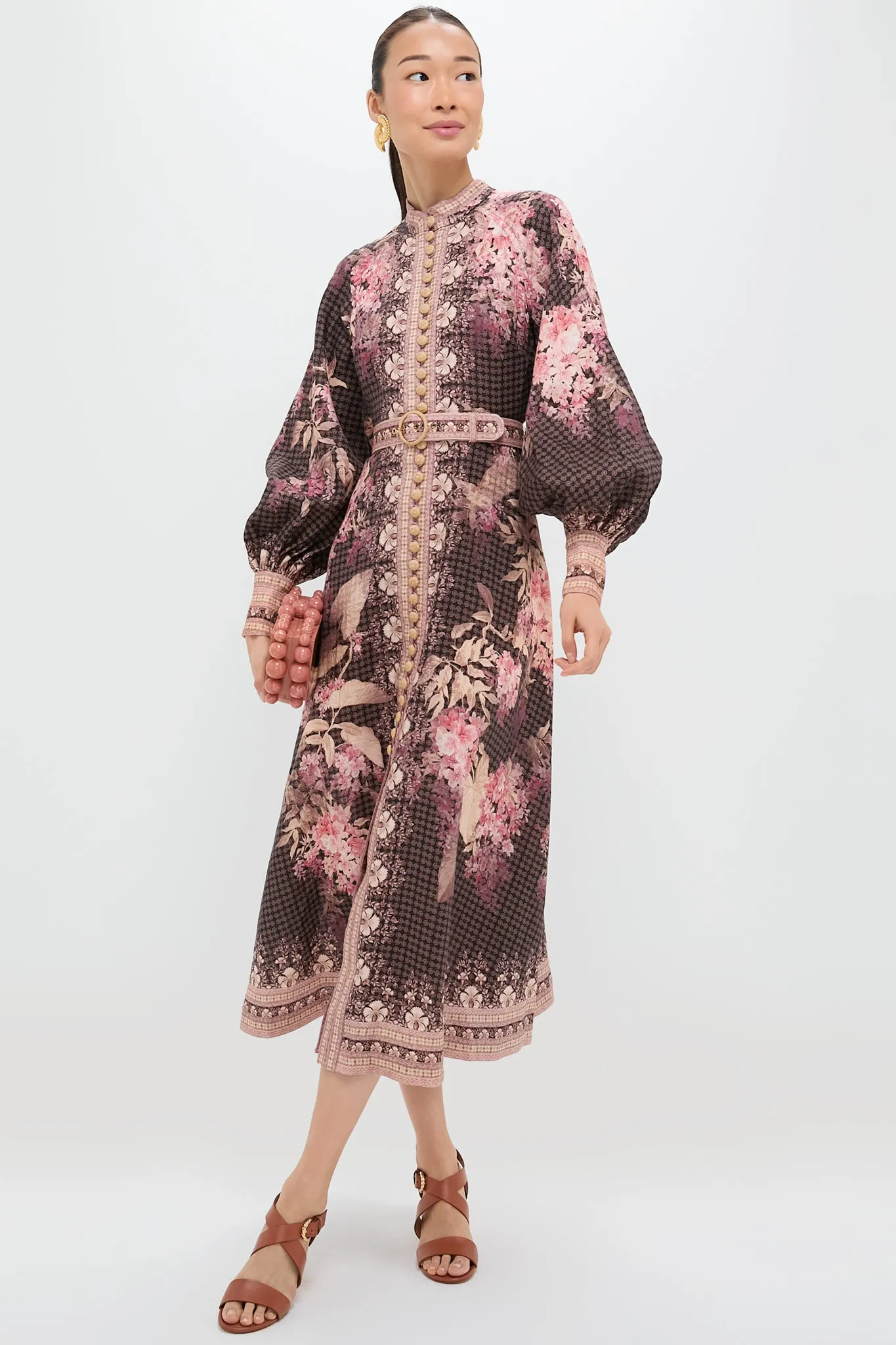 Black Floral Illuminate Buttoned Midi Dress