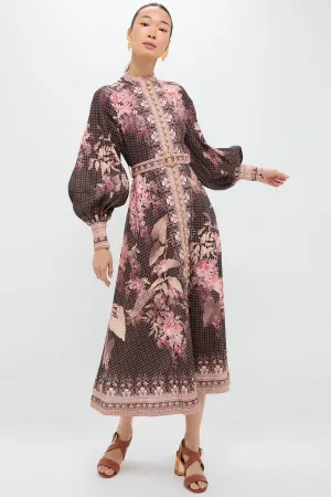 Black Floral Illuminate Buttoned Midi Dress