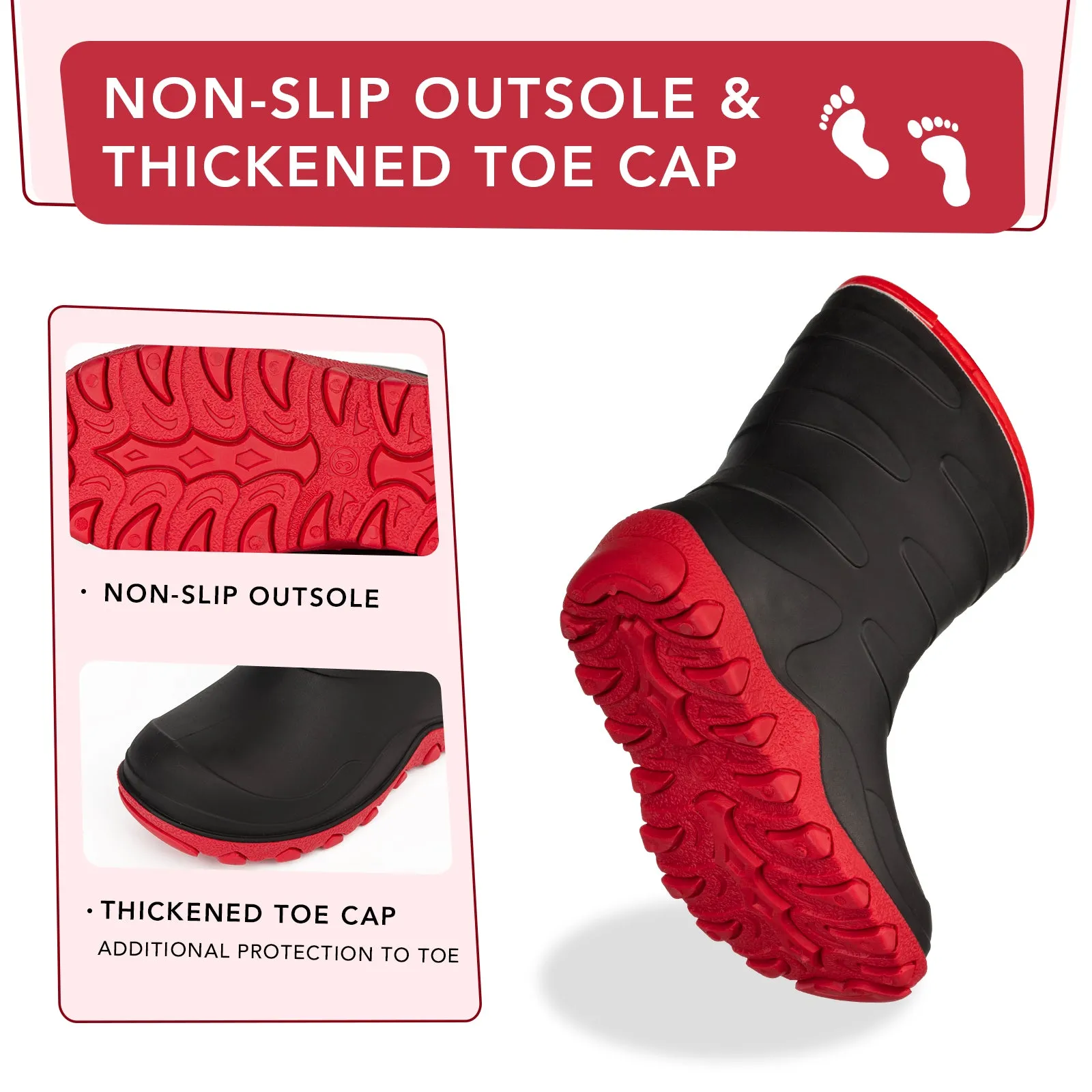 Black Red kids Winter Rain Boots