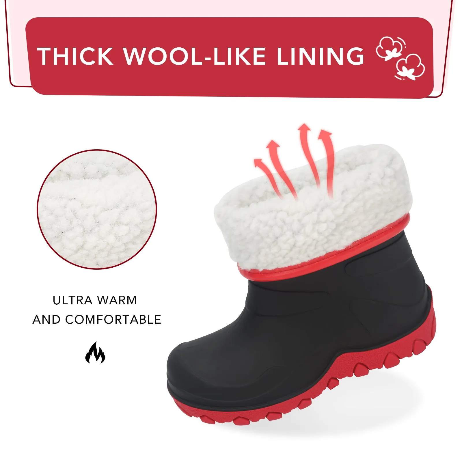 Black Red kids Winter Rain Boots