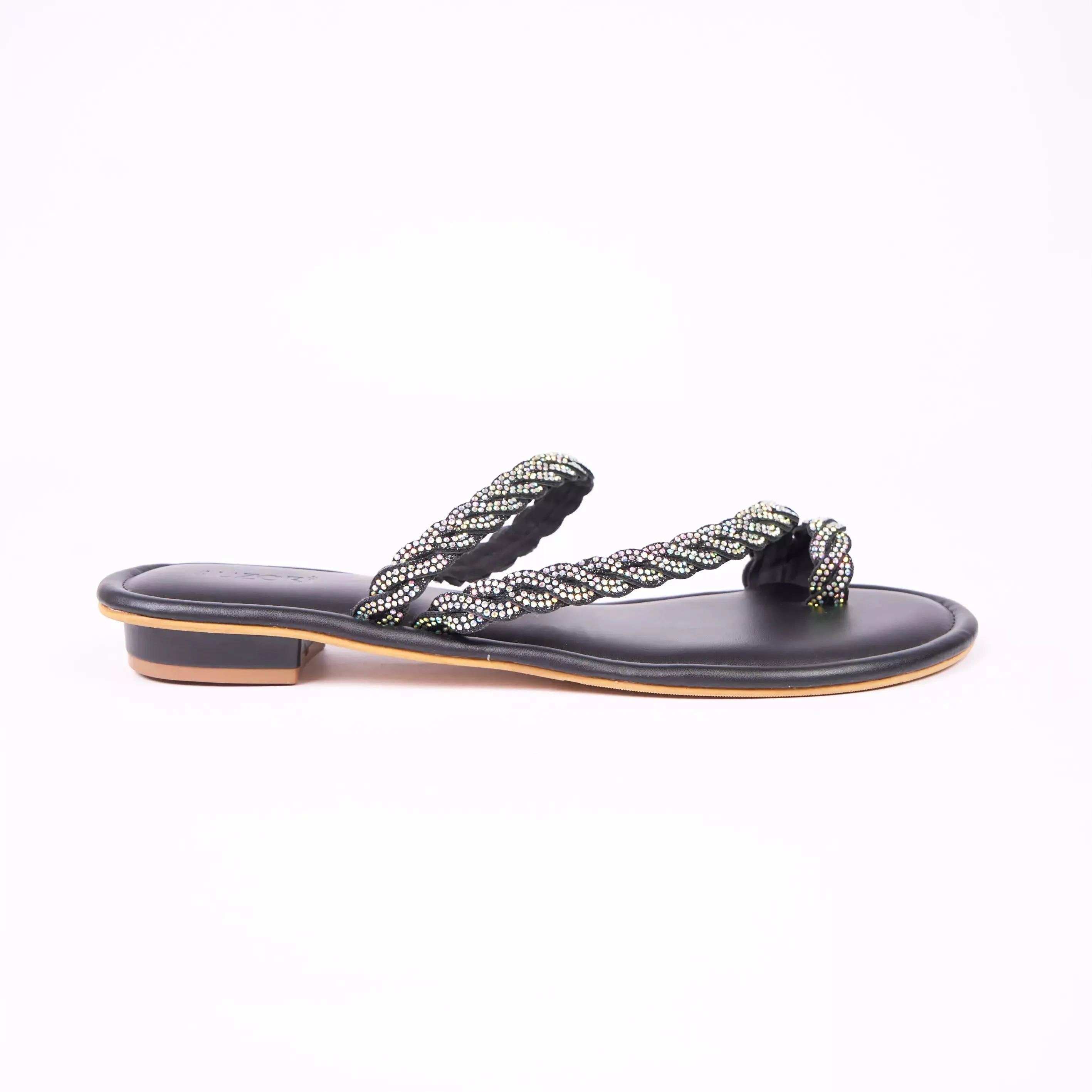 BLINGY Black Strappy Shimmery Slides