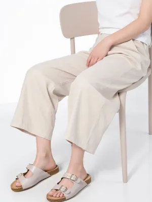 Chere Comfort Chic Dual-Buckle Slip-On Sandals – Beige