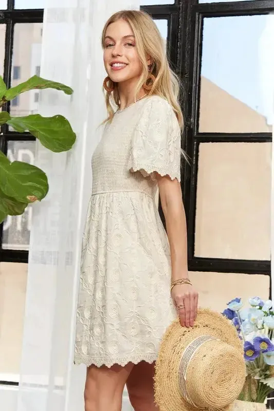 Chic Round Neck Crinkle Babydoll Dress – Feminine, Relaxed & Playful Style