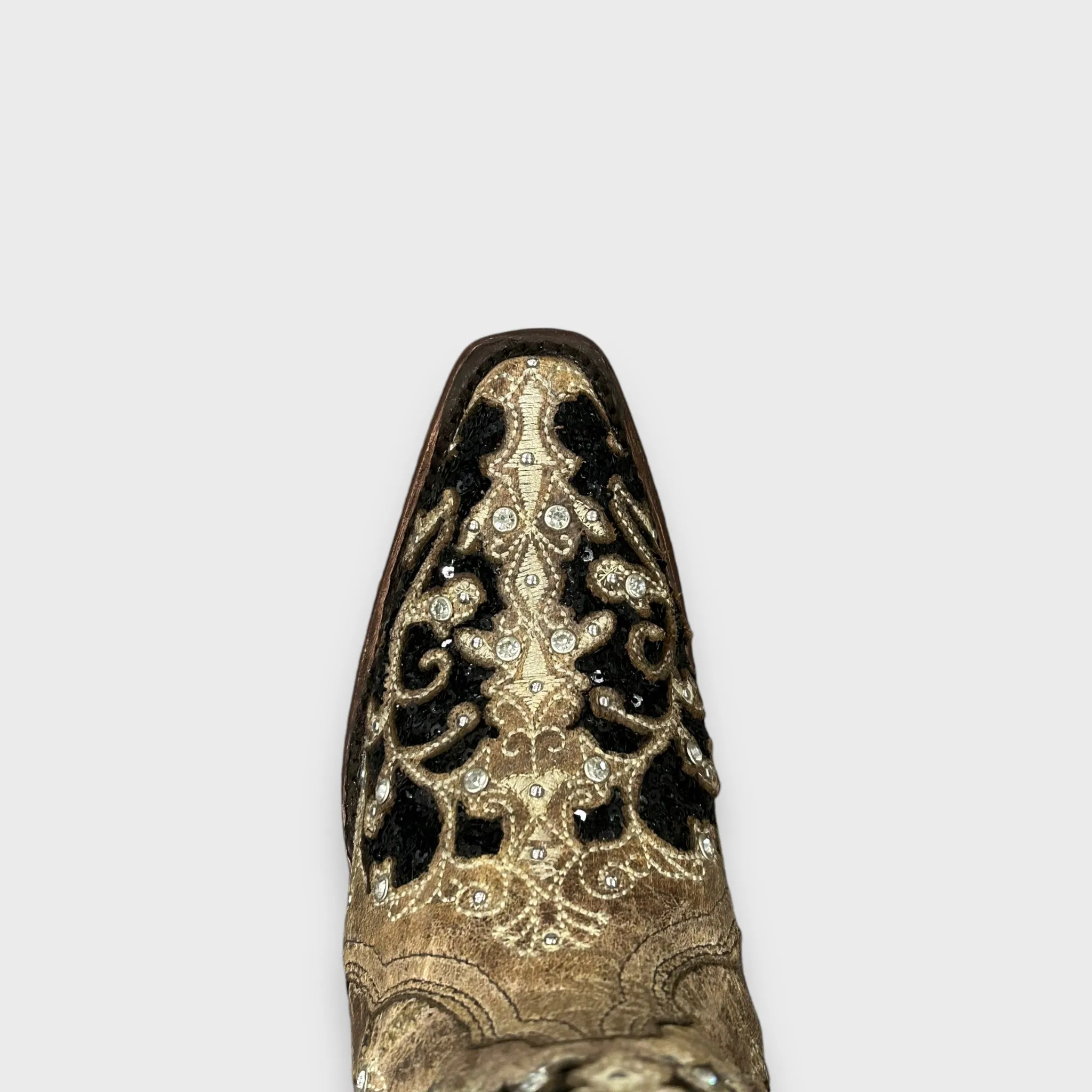 Corral A3569 Black Glitter Inlay Floral Overlay with Crystals and Studs Snip Toe Cowboy Boots