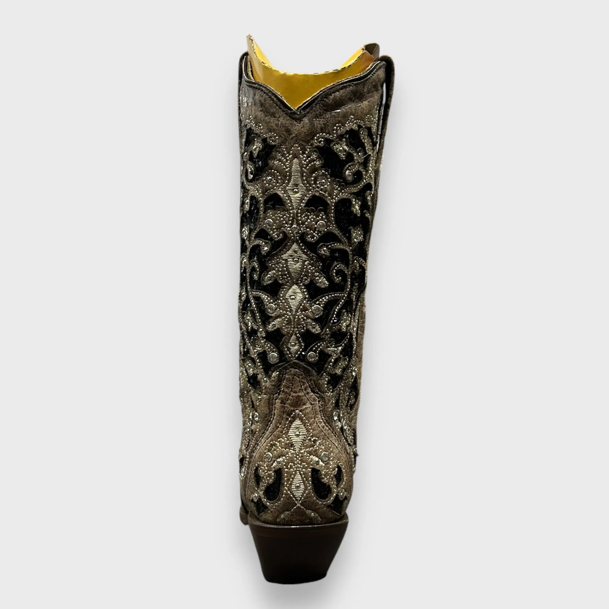 Corral A3569 Black Glitter Inlay Floral Overlay with Crystals and Studs Snip Toe Cowboy Boots