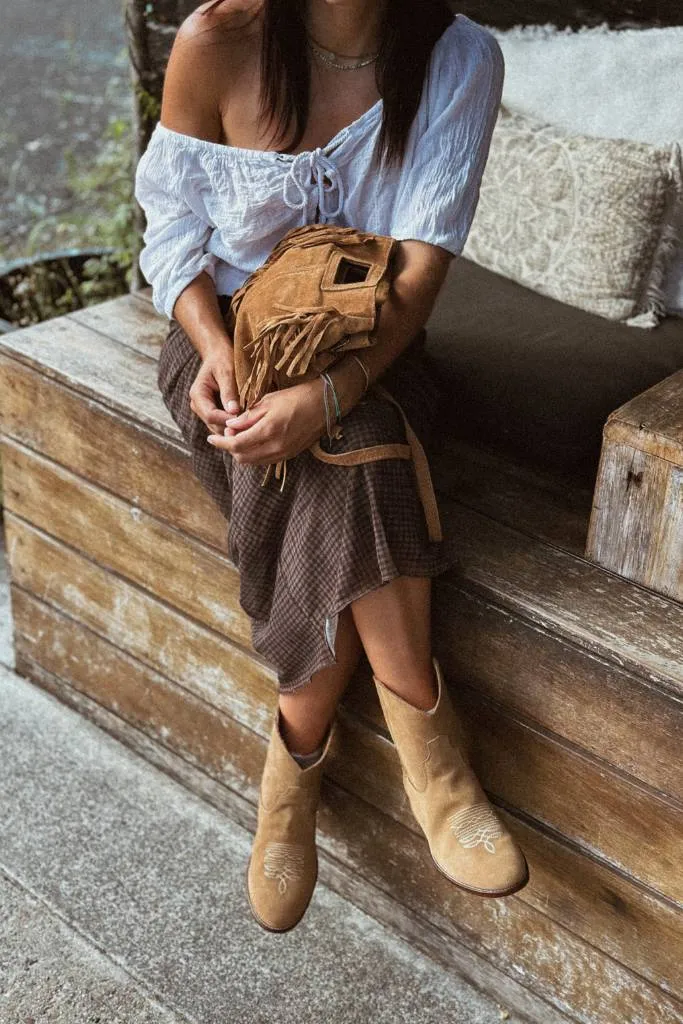 Daisy Round Toe Cowboy Ankle Boots - Brown Suede