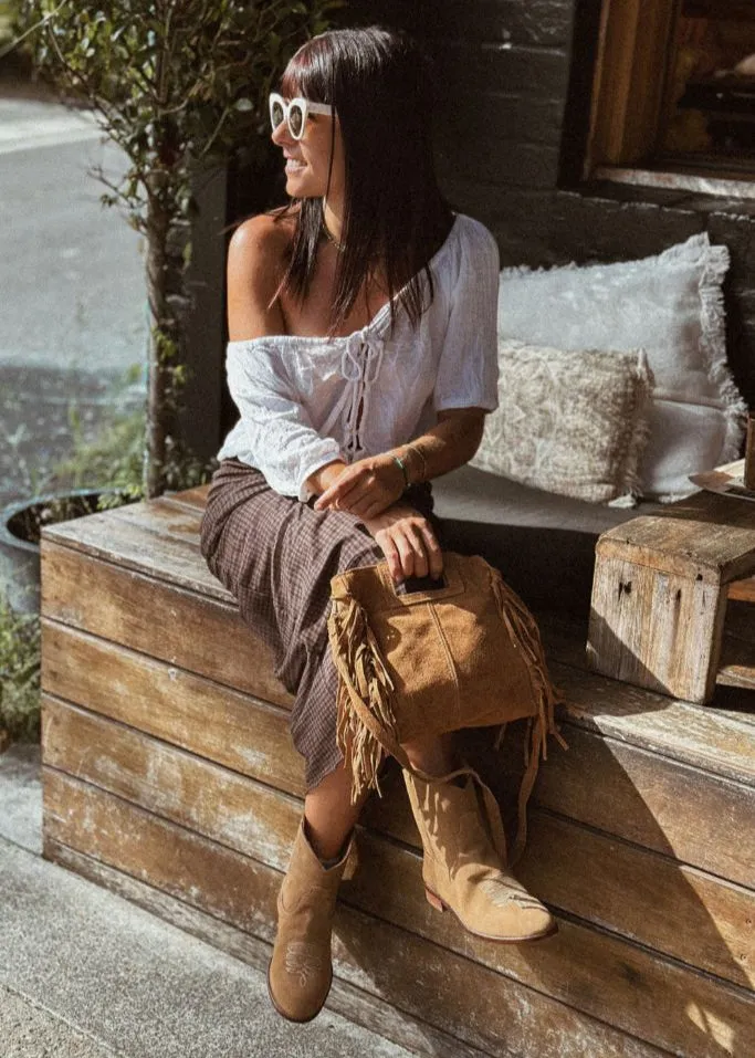 Daisy Round Toe Cowboy Ankle Boots - Brown Suede