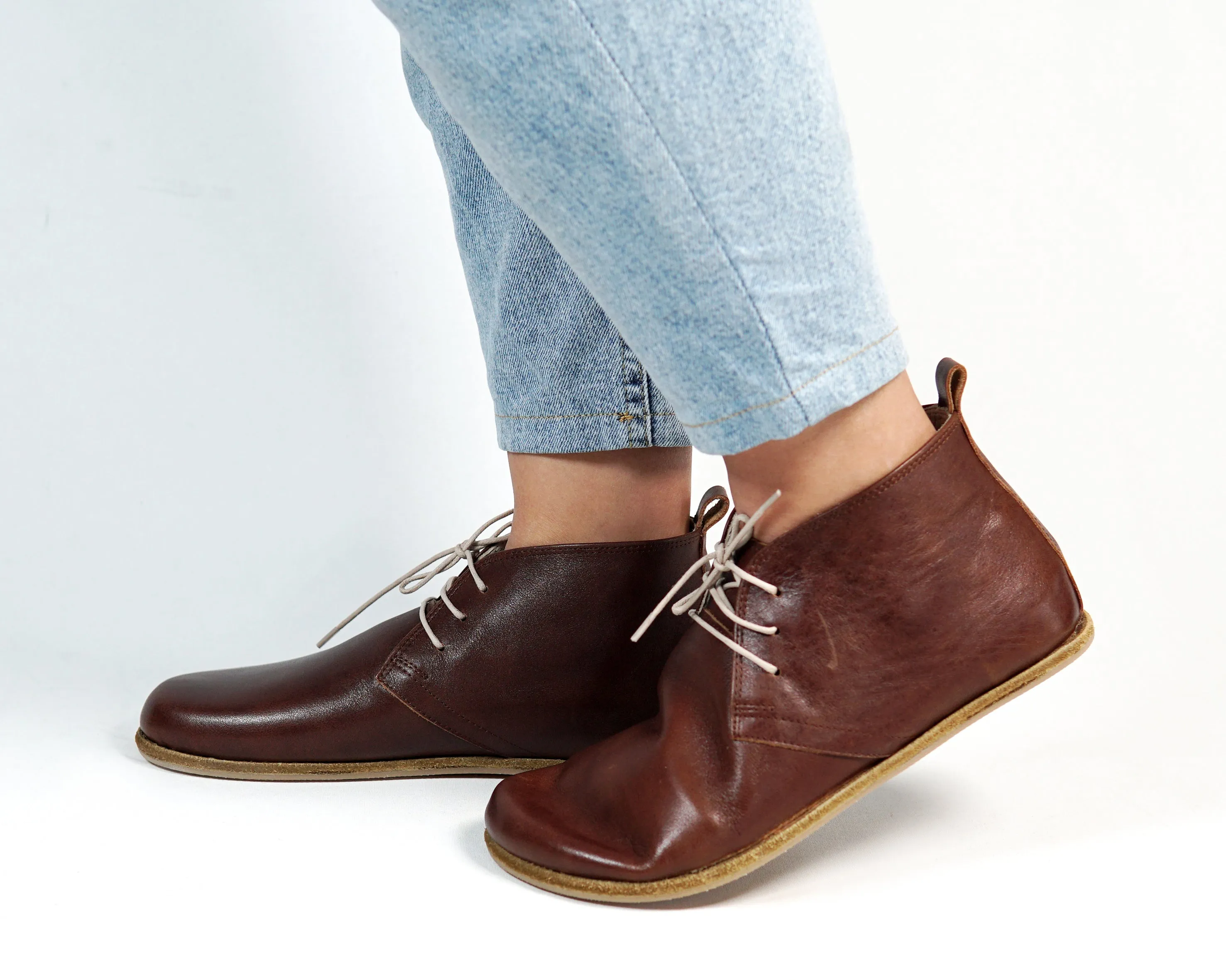 Dark Brown Ankle Boots Wide Barefoot Smooth Leather Handmade Shoes