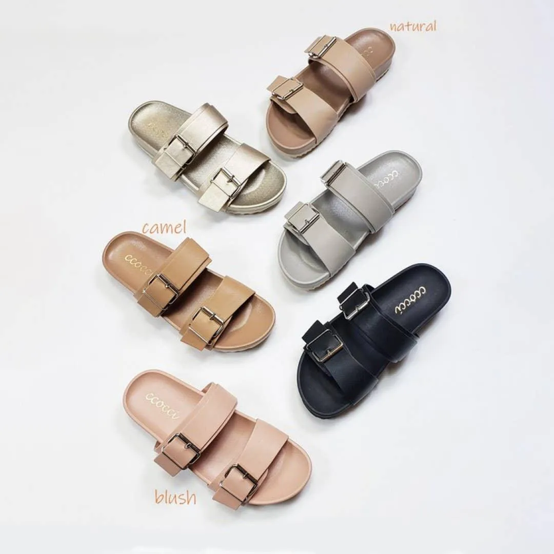 Double Buckle Strap Slide Sandal