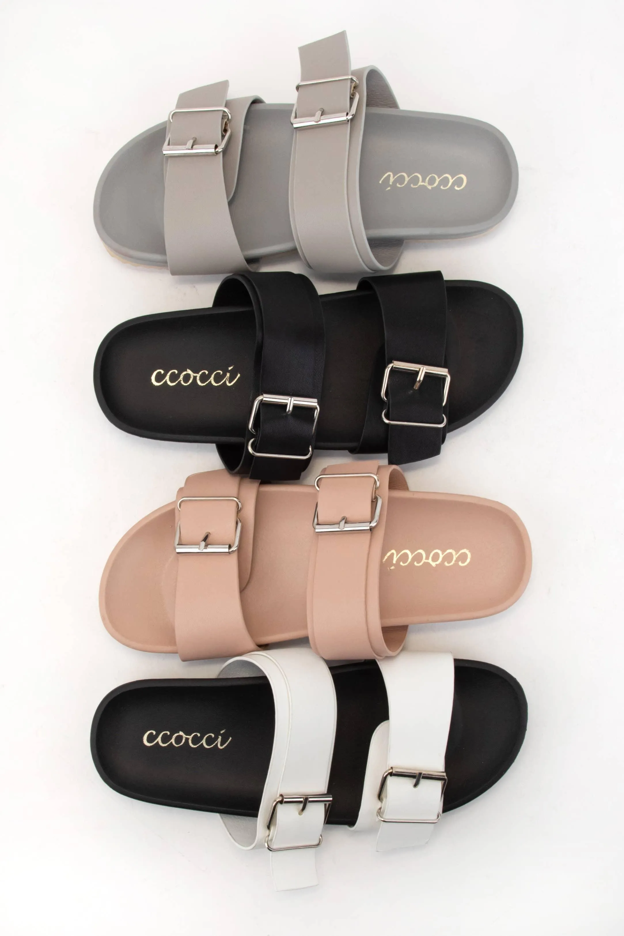 Double Buckle Strap Slide Sandal