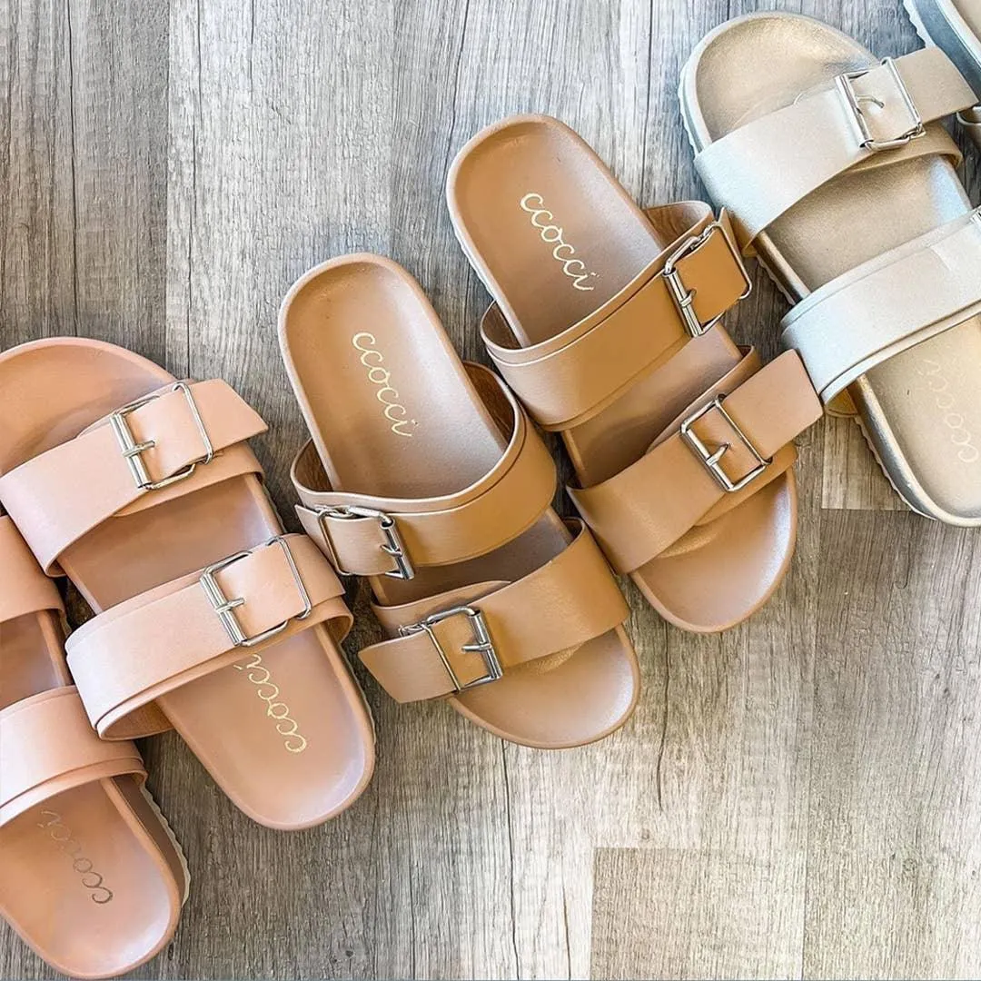 Double Buckle Strap Slide Sandal