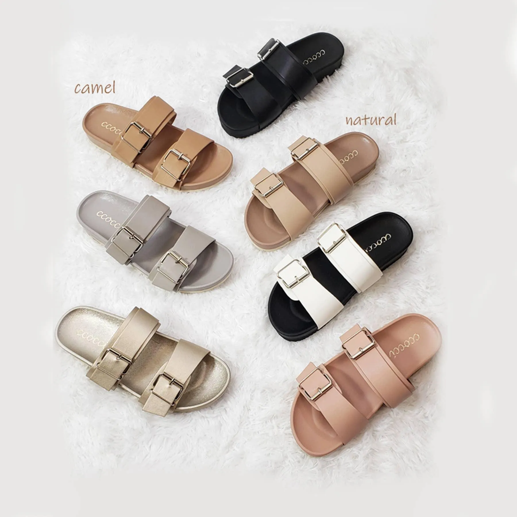 Double Buckle Strap Slide Sandal