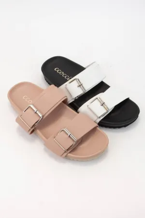Double Buckle Strap Slide Sandal