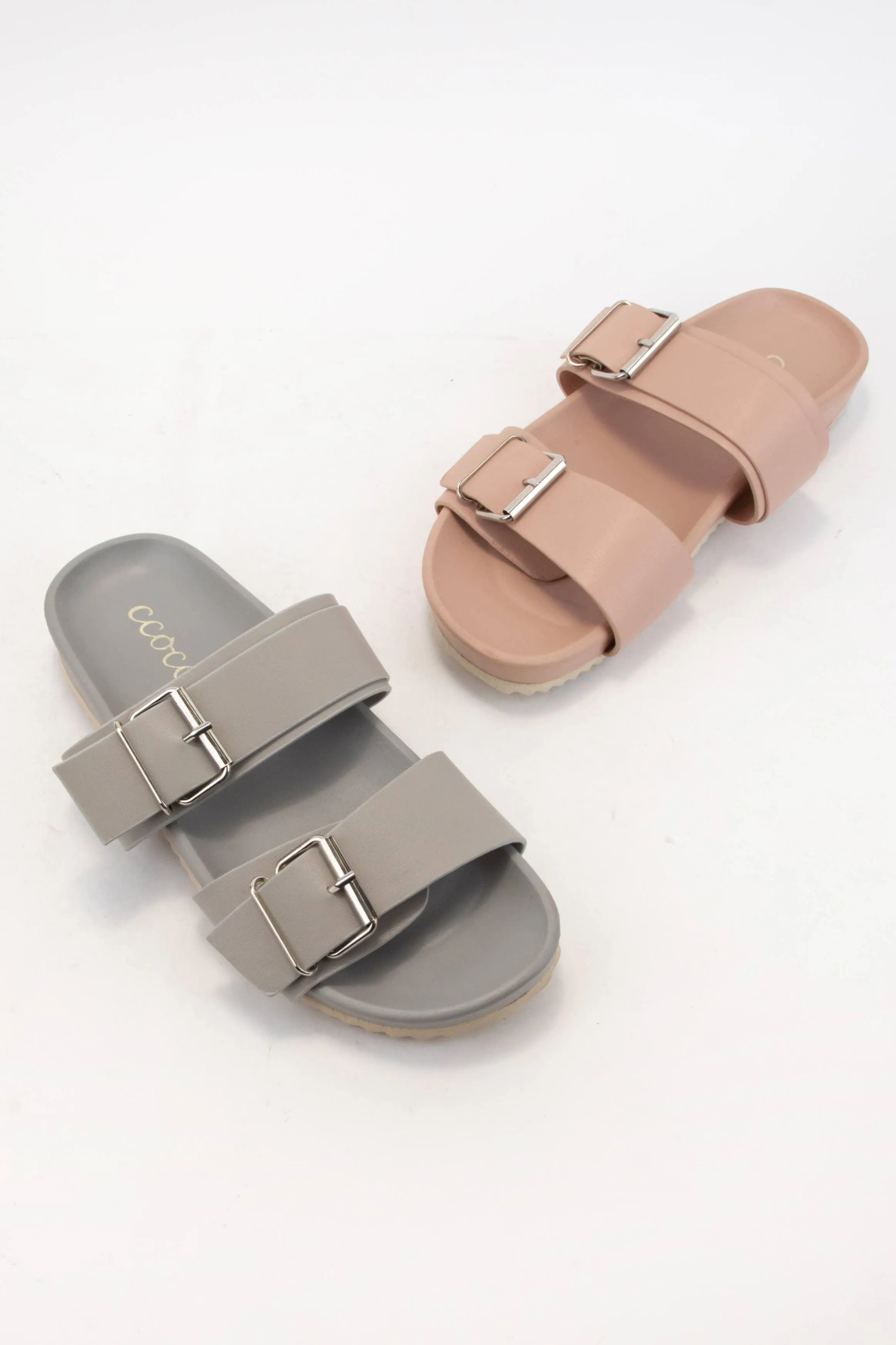 Double Buckle Strap Slide Sandal