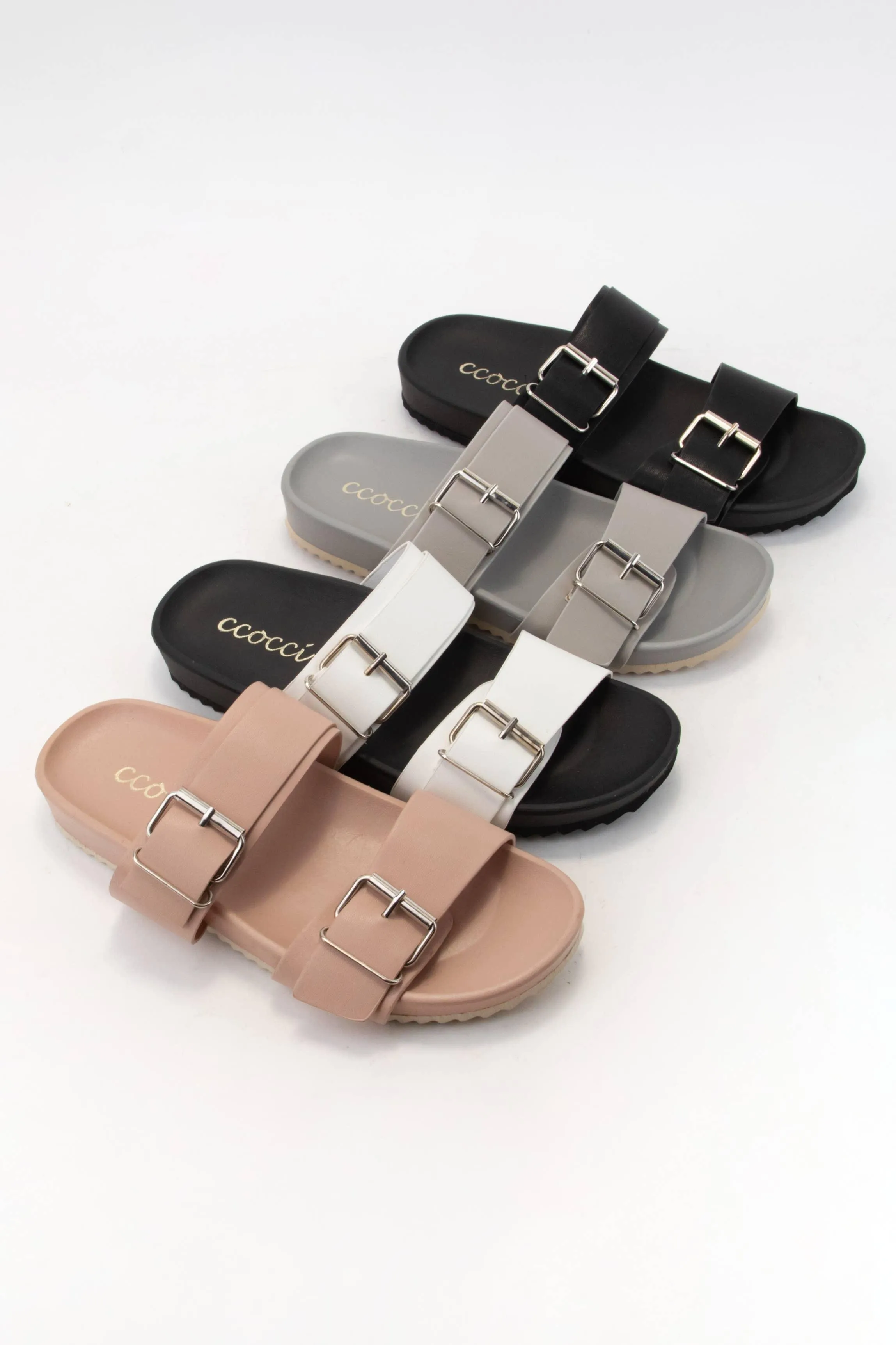 Double Buckle Strap Slide Sandal