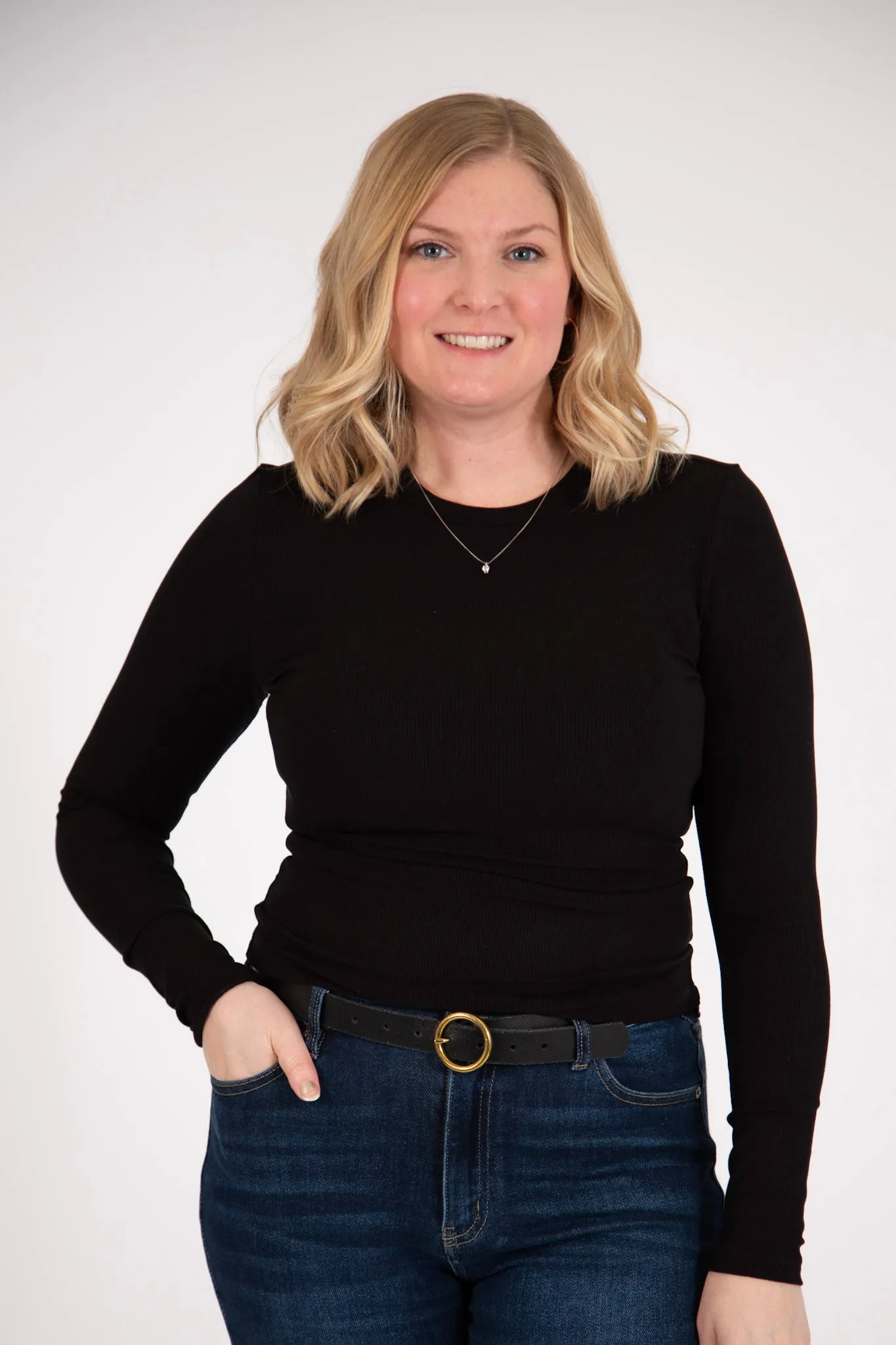 Double Layered Ribbed Long-Sleeved Shirt | Black