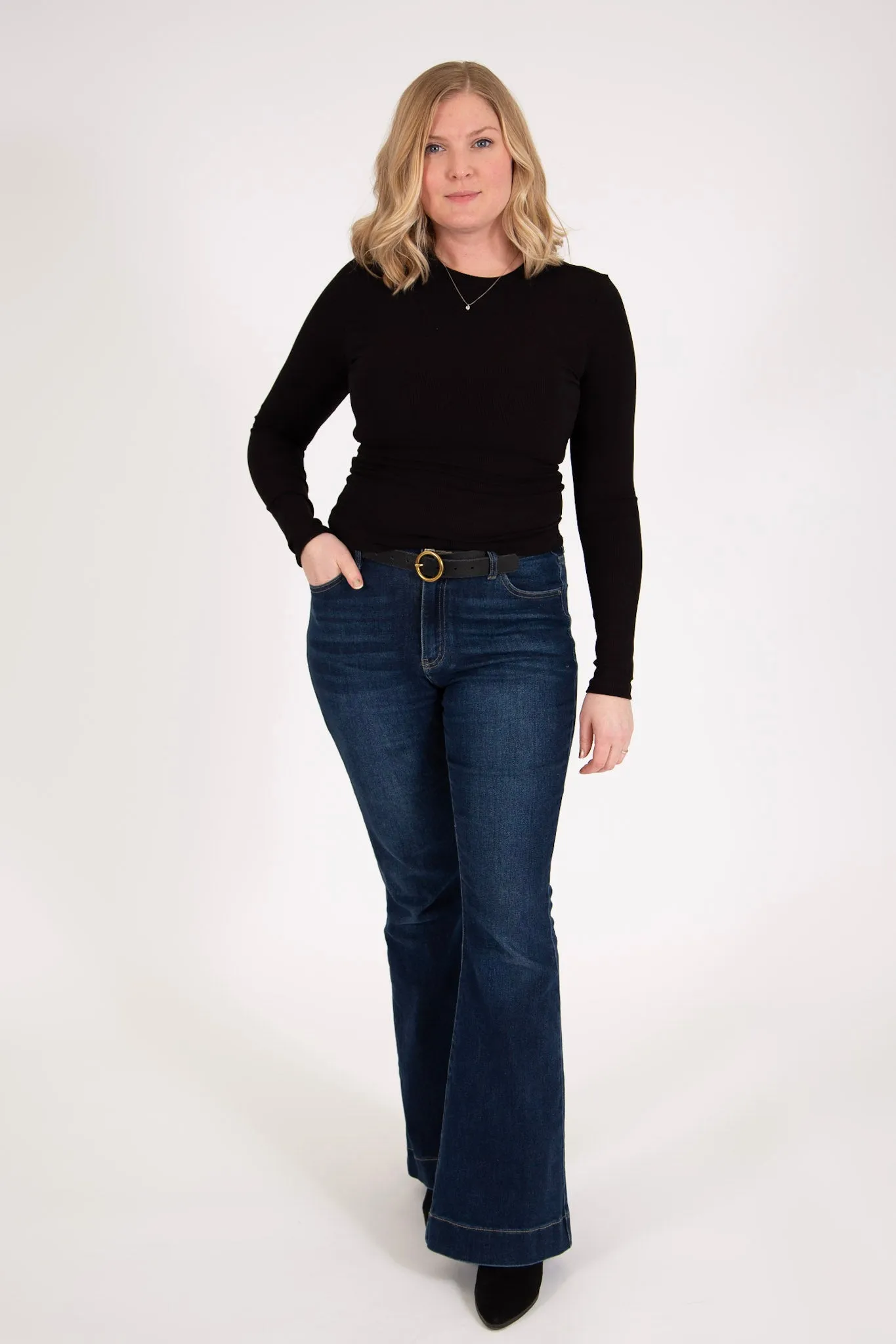 Double Layered Ribbed Long-Sleeved Shirt | Black