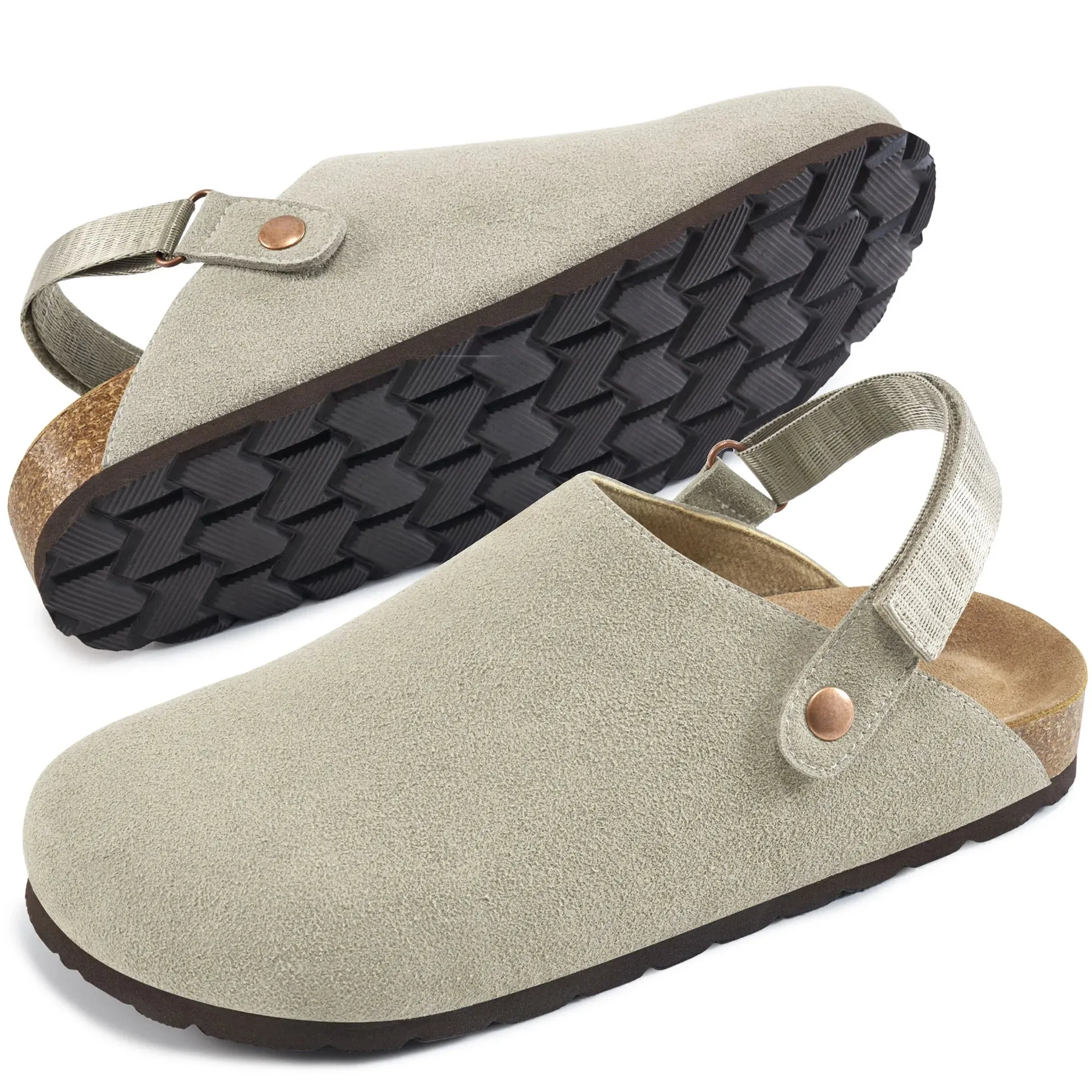 Ecetana Women's Mules & Clogs Suede Closed Toe Sandals Slip On Flats Sandals with Hook Loop