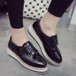 Europe Style Fashion Women Casual Leather Platform Shoes Woman Thick Soled Lace Up Oxfords Zapatos Mujer Ladies Creepers