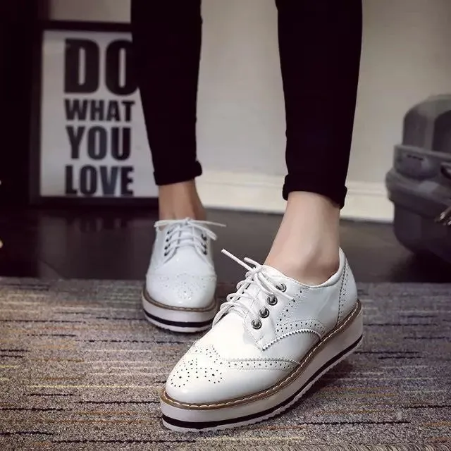 Europe Style Fashion Women Casual Leather Platform Shoes Woman Thick Soled Lace Up Oxfords Zapatos Mujer Ladies Creepers