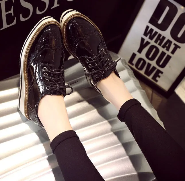 Europe Style Fashion Women Casual Leather Platform Shoes Woman Thick Soled Lace Up Oxfords Zapatos Mujer Ladies Creepers