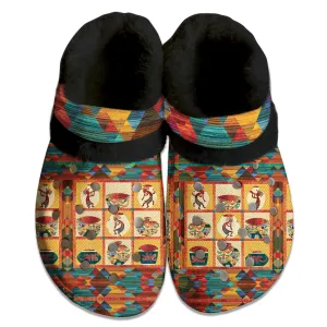 Fleece Unisex Orange Pattern Clog Shoes For Women and Men Native American Style