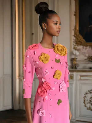 Floriana Trendy Modest Gown with Flowers, 3/4 sleeves