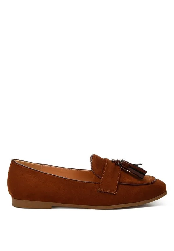 Geneva Suede Tassel Loafers – Micro Suede, Cushioned Insoles, Flat Heel