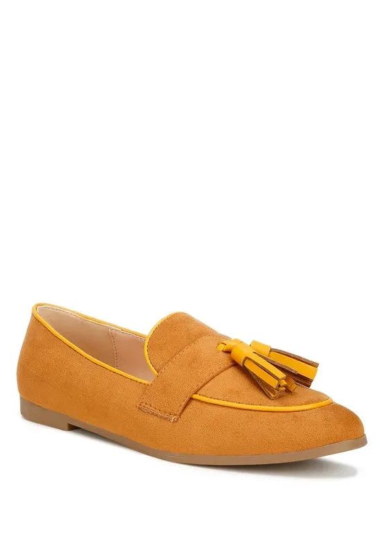 Geneva Suede Tassel Loafers – Micro Suede, Cushioned Insoles, Flat Heel