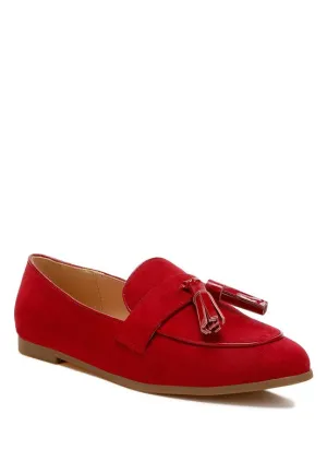 Geneva Suede Tassel Loafers – Micro Suede, Cushioned Insoles, Flat Heel