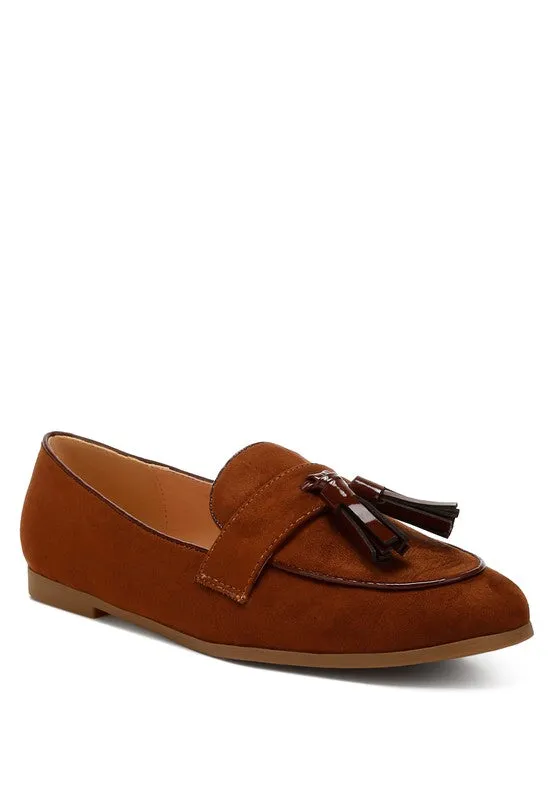 Geneva Suede Tassel Loafers – Micro Suede, Cushioned Insoles, Flat Heel