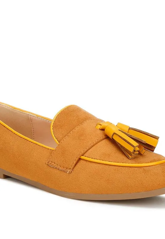 Geneva Suede Tassel Loafers – Micro Suede, Cushioned Insoles, Flat Heel