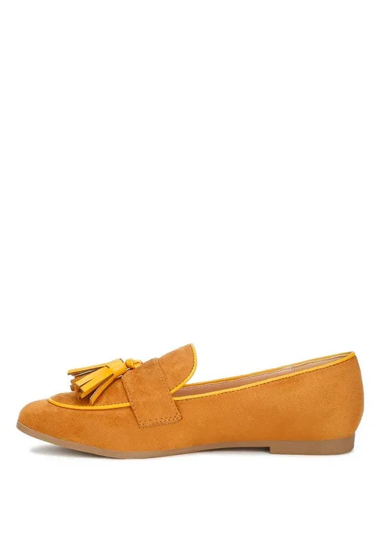 Geneva Suede Tassel Loafers – Micro Suede, Cushioned Insoles, Flat Heel