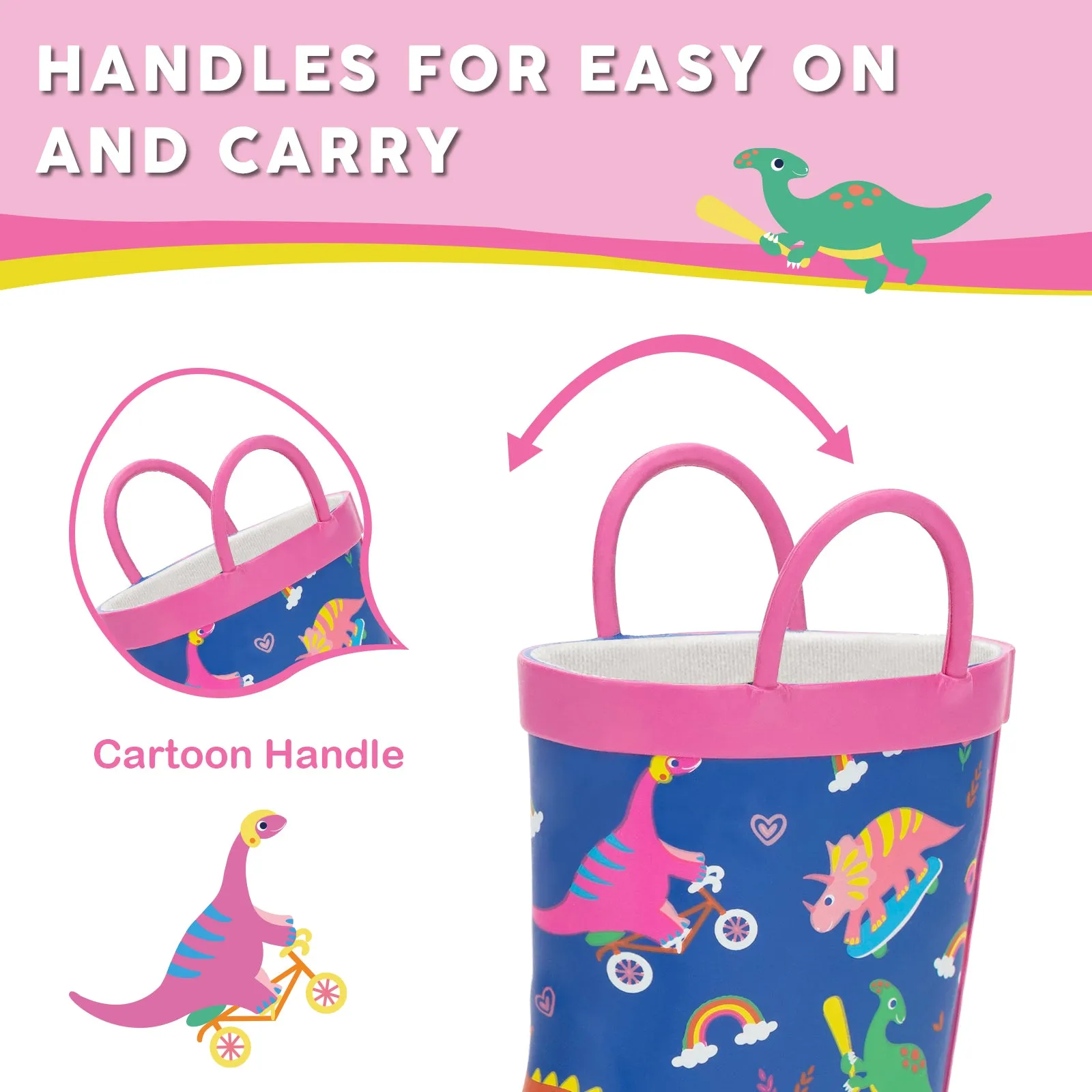 Girls Dinosaur Toddler Kids Rubber Rain Boots