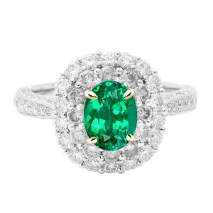 Halo Engagement Ring Oval Green Emerald Trendy