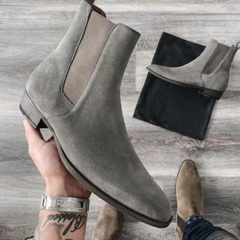 High-quality men's suede boots with elastic insert