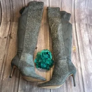 JESSICA SIMPSON  Amriena Pewter Glitter Gabor Over-The-Knee Boots 6.5