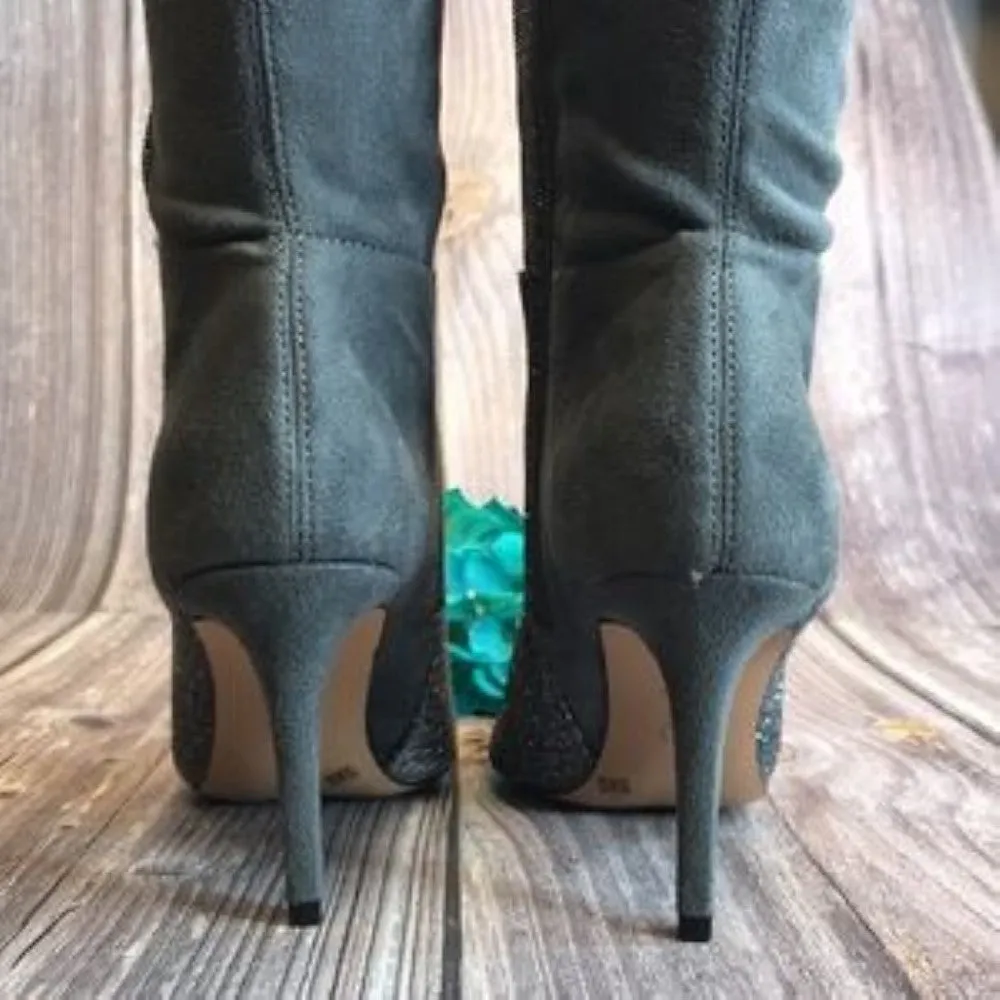 JESSICA SIMPSON  Amriena Pewter Glitter Gabor Over-The-Knee Boots 6.5