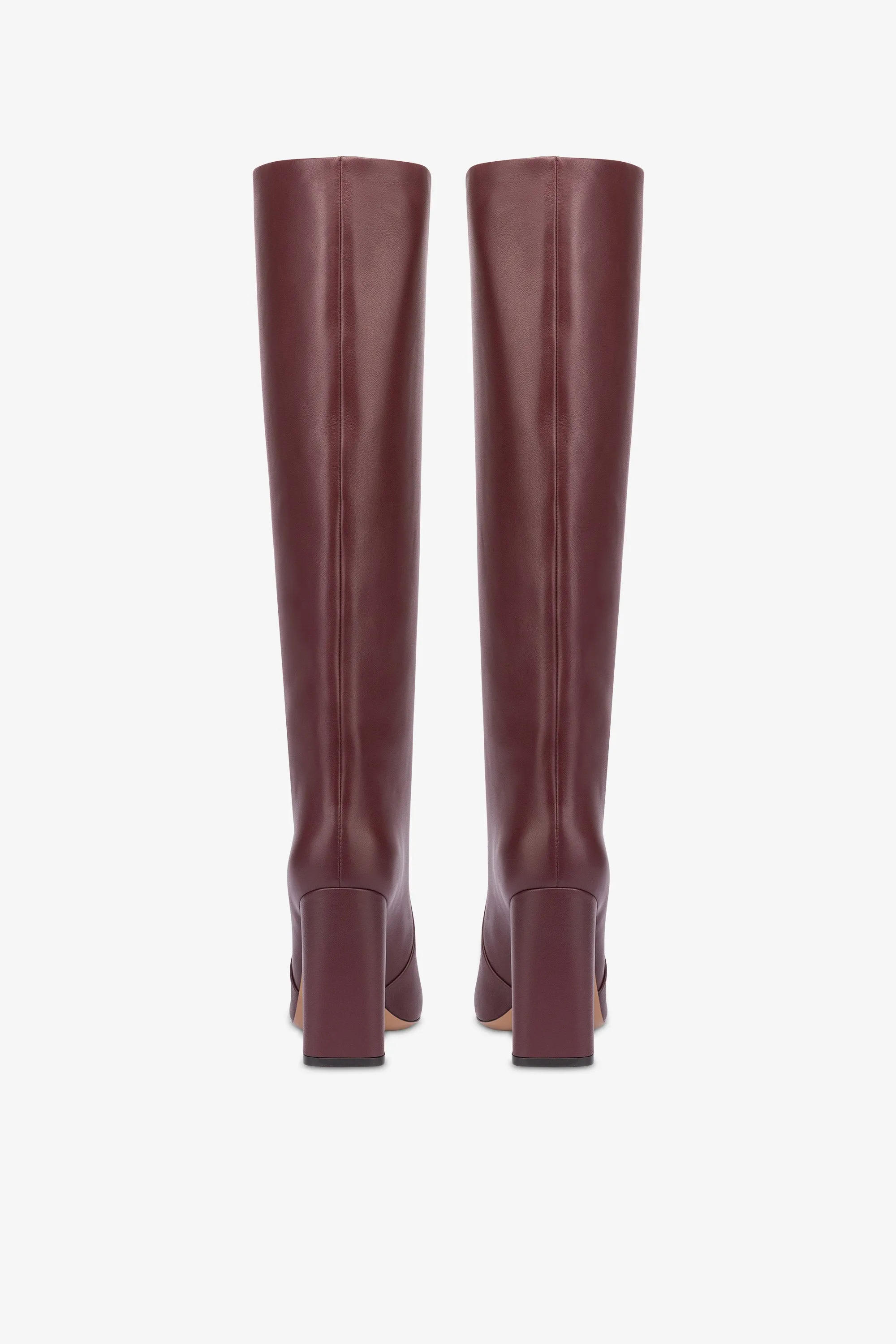 Knee-high boots in smooth burgundy leather
