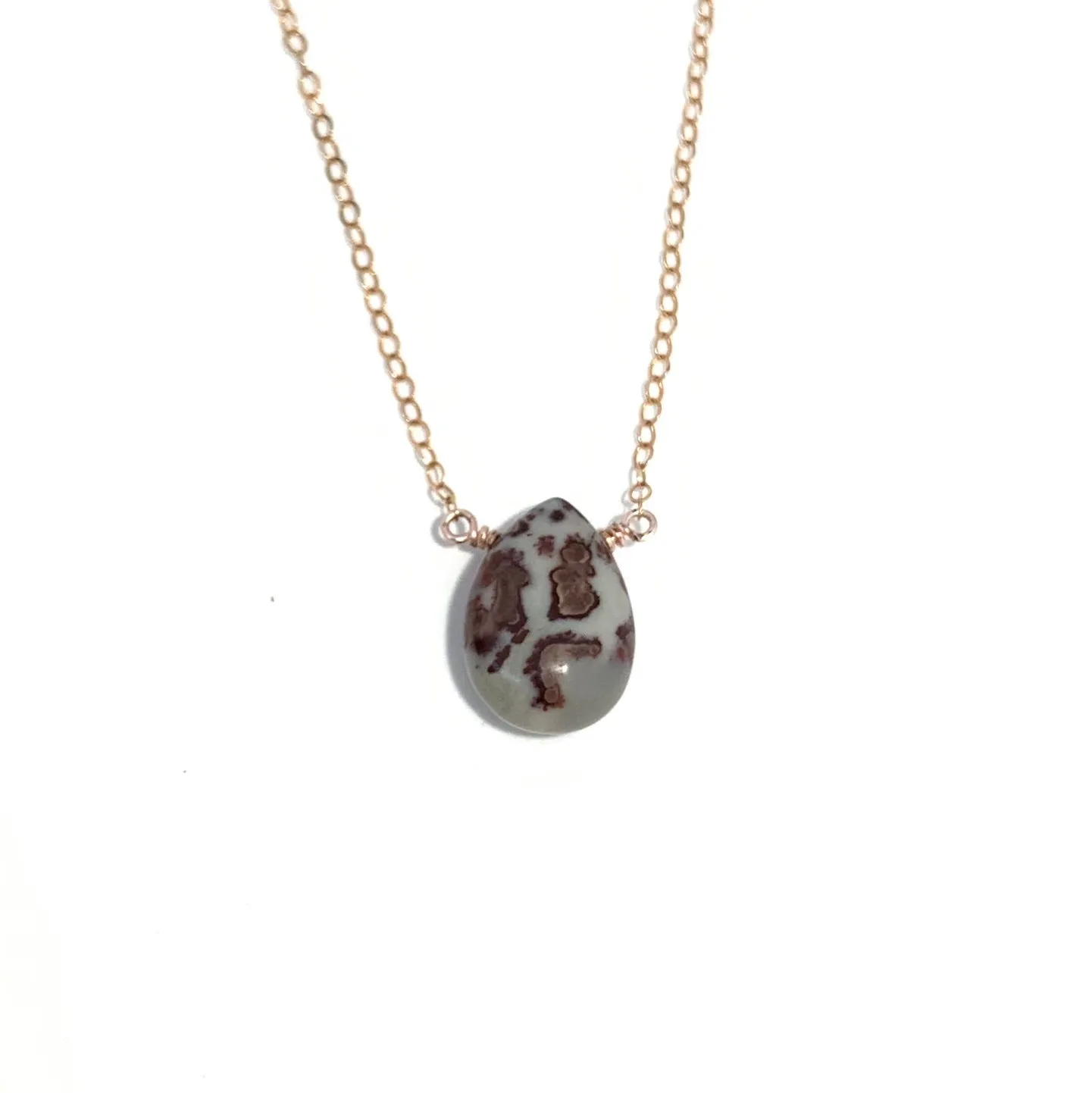Leopard Jasper Teardrop Gold Fill Chain Necklace
