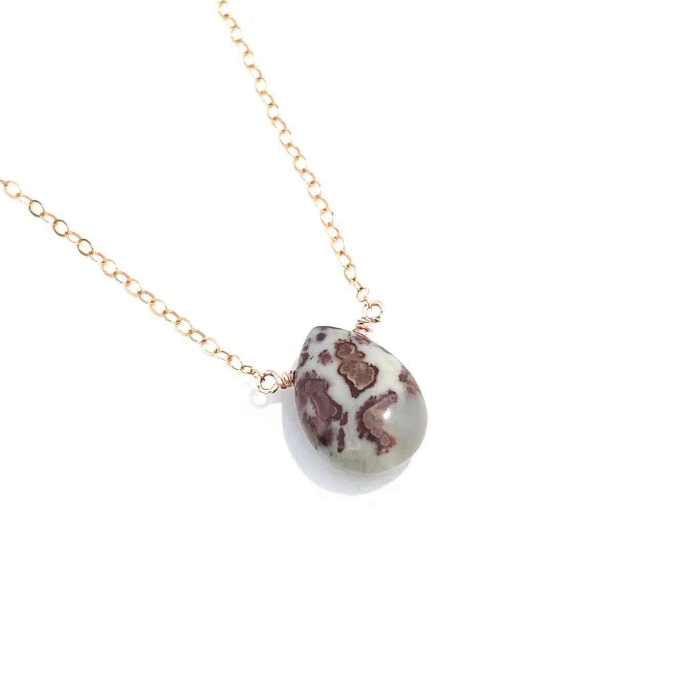 Leopard Jasper Teardrop Gold Fill Chain Necklace